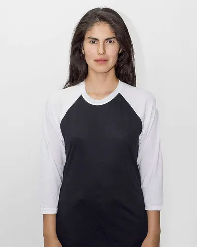 Los Angeles Apparel FF53 Unisex USA-Made Three-Quarter Sleeve Raglan Baseball T-Shirt — blank t-shirt, front view