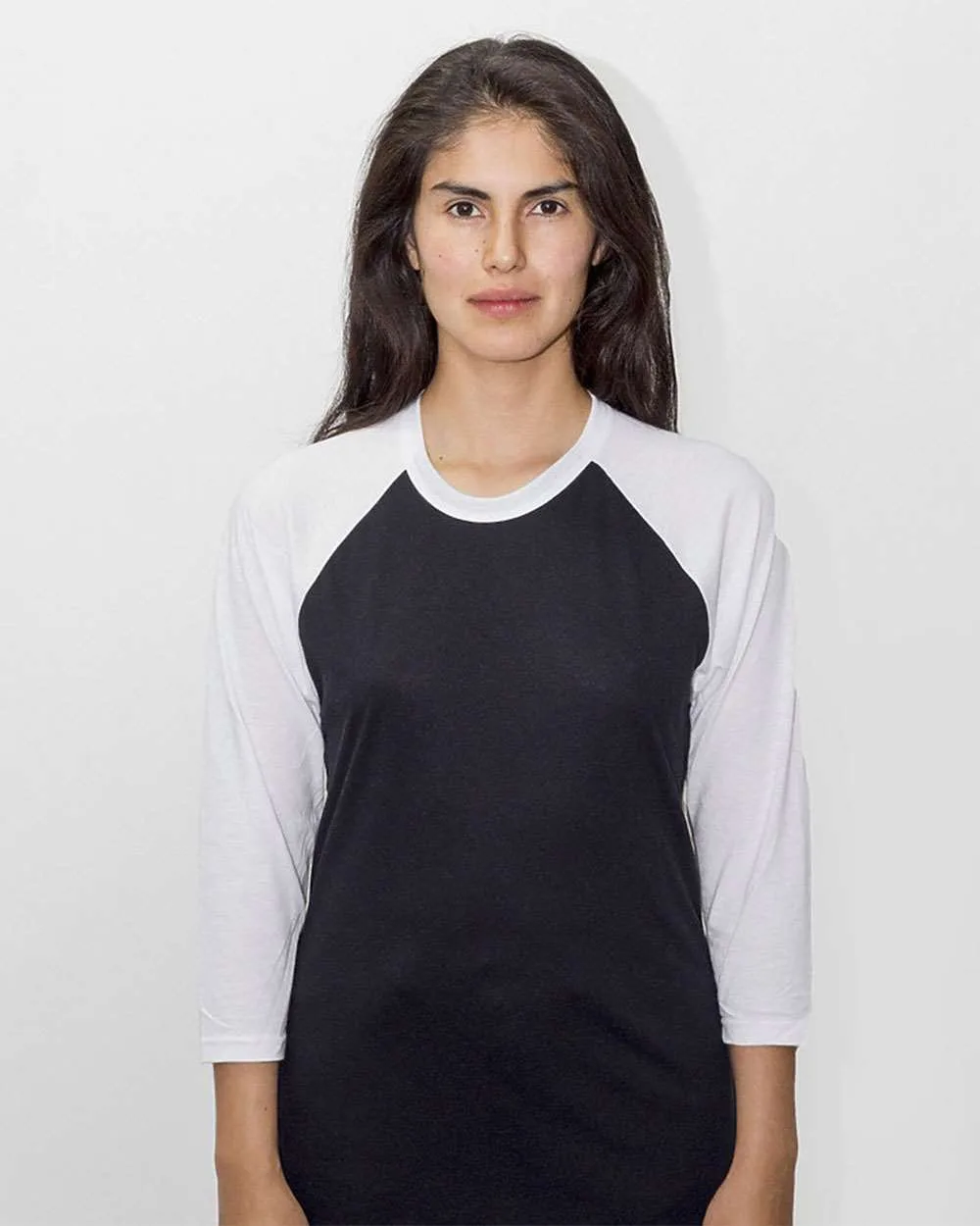 Los Angeles Apparel FF53 Unisex USA-Made Three-Quarter Sleeve Raglan Baseball T-Shirt — blank t-shirt, front view