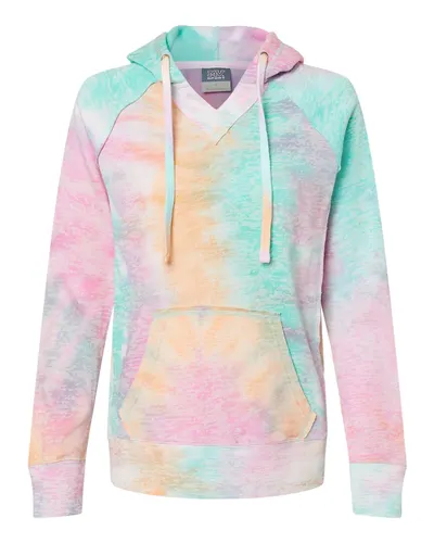 MV Sport W1162 Women’s Courtney Burnout V-Notch Hooded Sweatshirt — blank hooded sweatshirt, front view