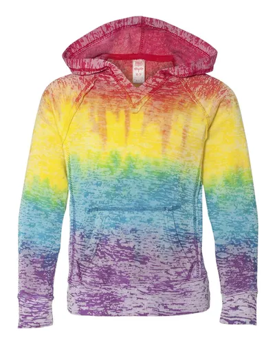 MV Sport W1162Y Girls’ Courtney Burnout V-Notch Hooded Sweatshirt — blank hooded sweatshirt, front view