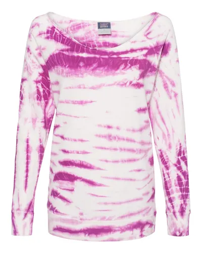 MV Sport W20173 Women's French Terry Off-the-Shoulder Tie-Dyed Sweatshirt — blank crewneck sweatshirt, front view