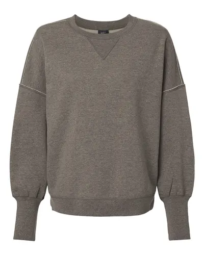MV Sport W22712 Women's Sueded Fleece Crewneck Sweatshirt — blank crewneck sweatshirt, front view