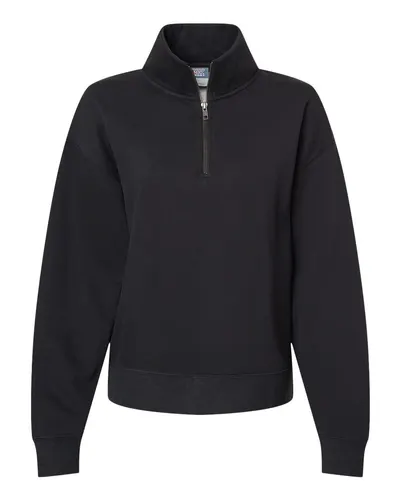 MV Sport W22713 Women's Sueded Fleece Quarter-Zip Sweatshirt — blank crewneck sweatshirt, front view