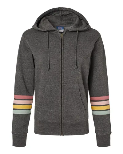 MV Sport W22732 Women's Striped Sleeves Full-Zip Hooded Sweatshirt — blank hooded sweatshirt, front view