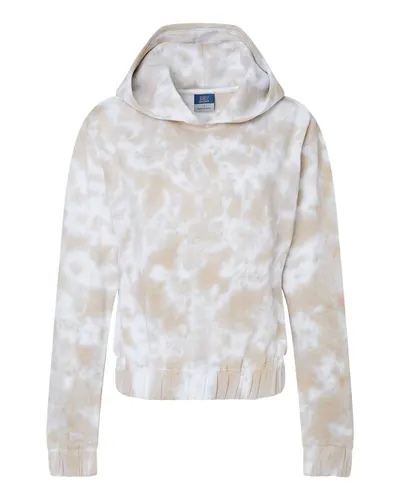 MV Sport W23718 Women's Sueded Fleece Tie-Dyed Crop Hooded Sweatshirt — blank hooded sweatshirt, front view