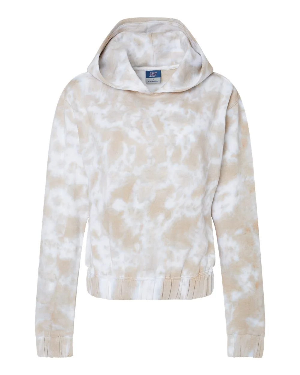 MV Sport W23718 Women's Sueded Fleece Tie-Dyed Crop Hooded Sweatshirt — blank hooded sweatshirt, front view