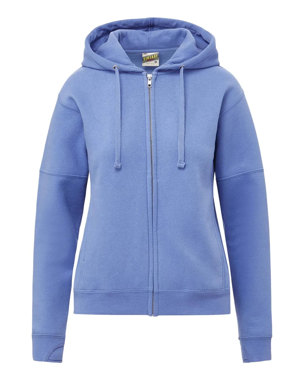 MV Sport W25165 Women's Vintage Fleece Hooded Full-Zip Sweatshirt — blank hooded sweatshirt, front view