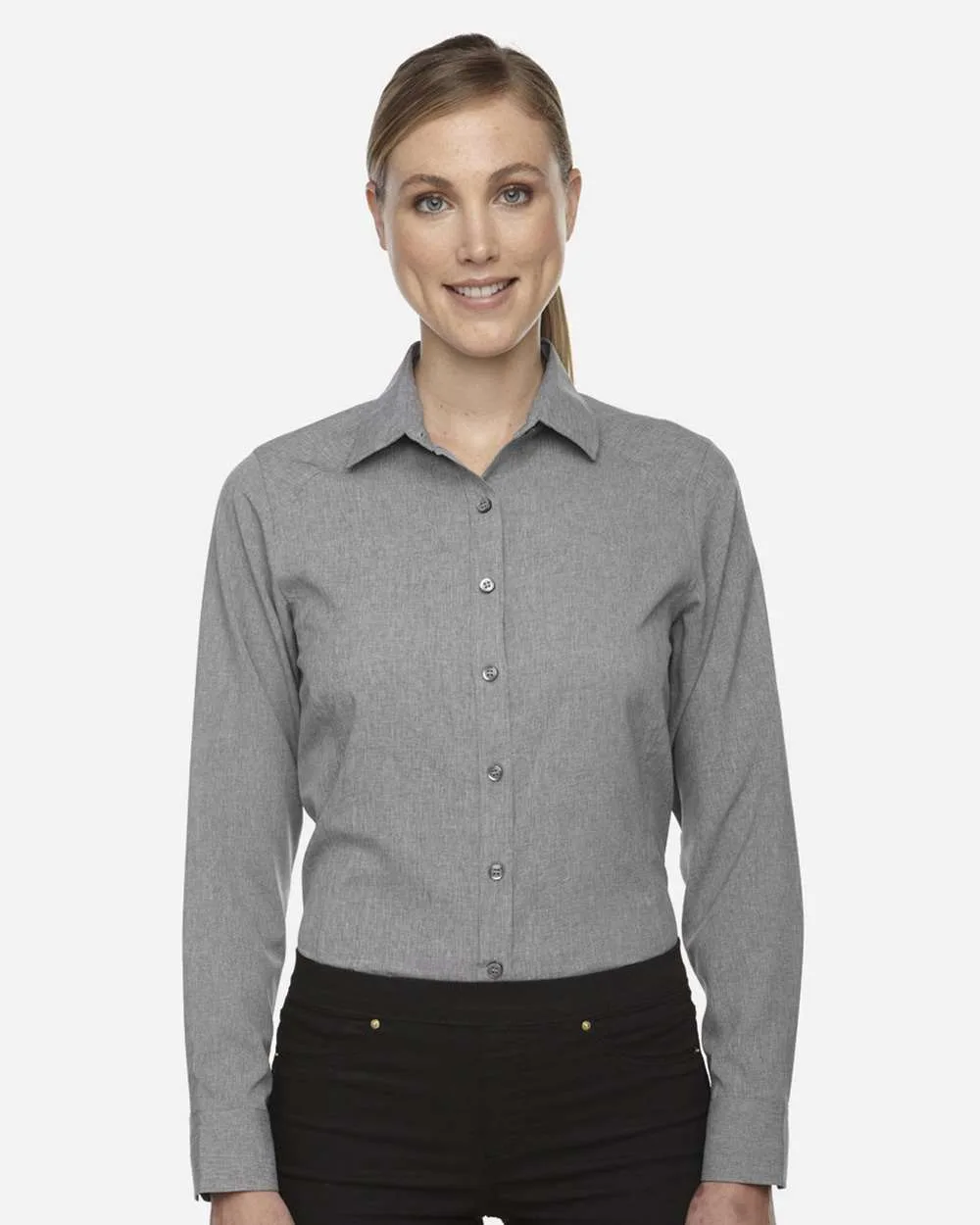 North End 78802 Women's Melange Performance Shirt — blank garment, front view