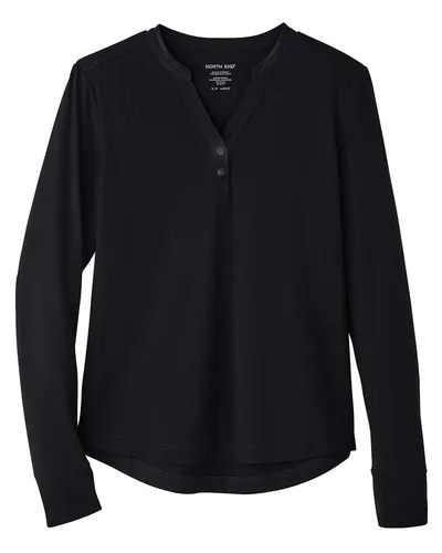 North End NW400W Women's JAQ Stretch Performance V-Neck Snap Pullover — blank garment, front view