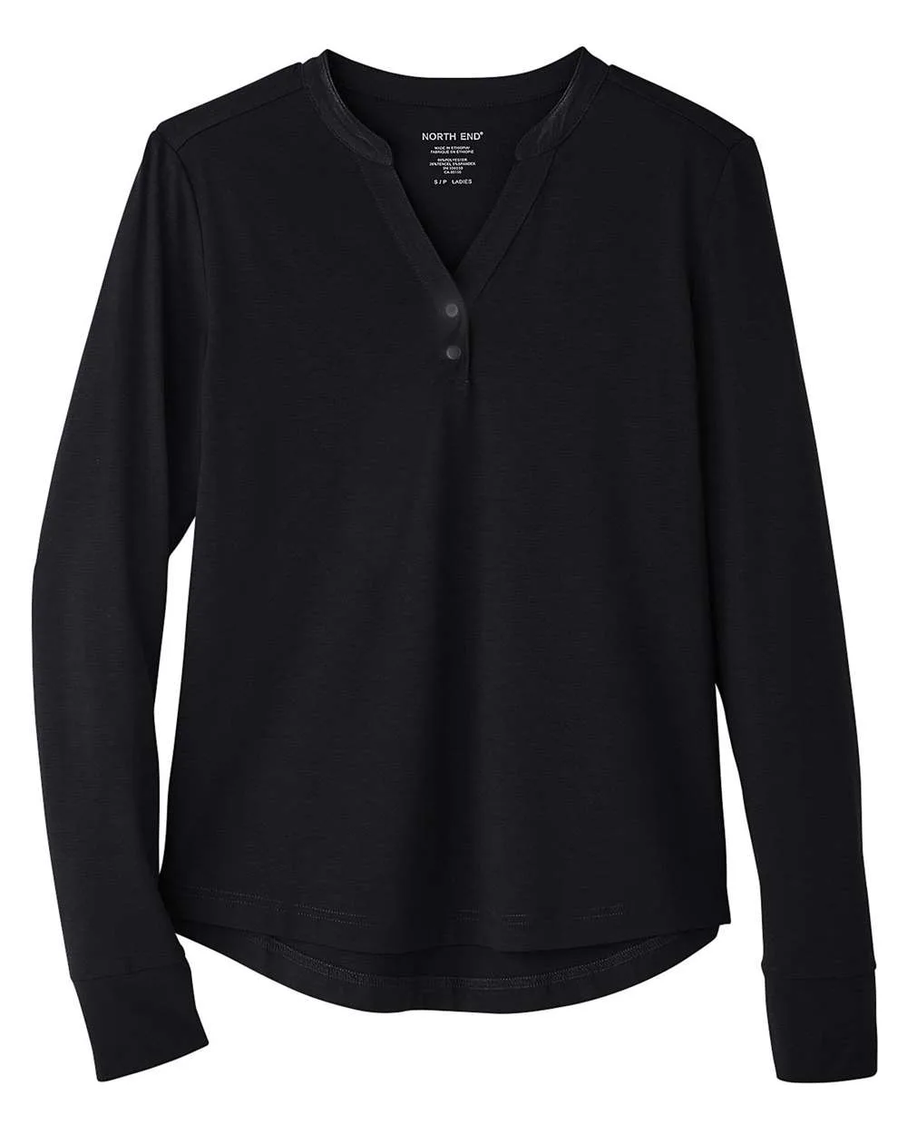 North End NW400W Women's JAQ Stretch Performance V-Neck Snap Pullover — blank garment, front view
