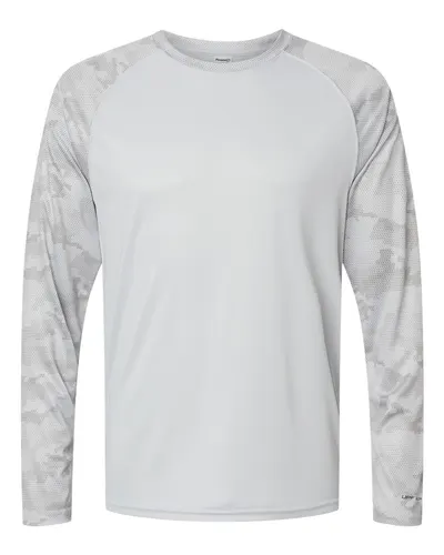 Paragon 216 Unisex Cayman Performance Camo Colorblocked Long Sleeve T-Shirt — blank long sleeve tee, front view