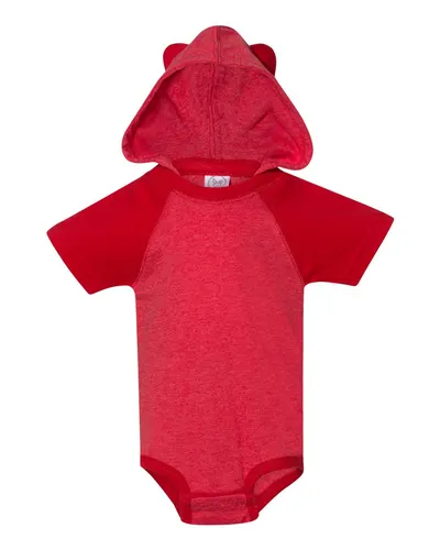 Rabbit Skins 4417 Infant Fine Jersey Raglan Bodysuit with Hood & Ears — blank t-shirt, front view