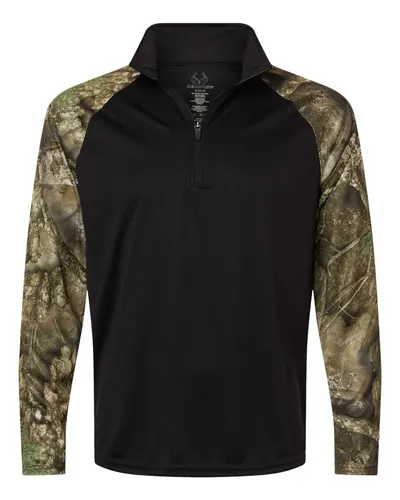 RealTree RT5703 Unisex Realtree® Performance Colorblocked Quarter-Zip Pullover — blank garment, front view