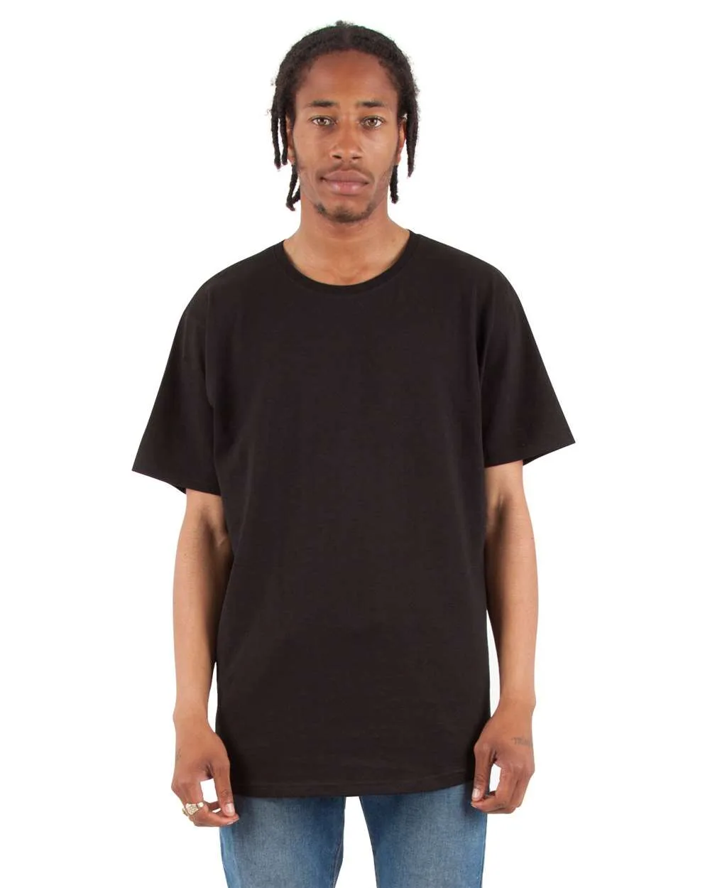 Shaka Wear SHCLT Unisex Curved Hem Long T-Shirt — blank t-shirt, front view