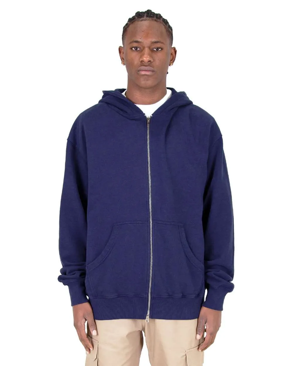 Shaka Wear SHGDZ Unisex Max Heavy Garment-Dyed Double-Zip Hooded Sweatshirt — blank hooded sweatshirt, front view