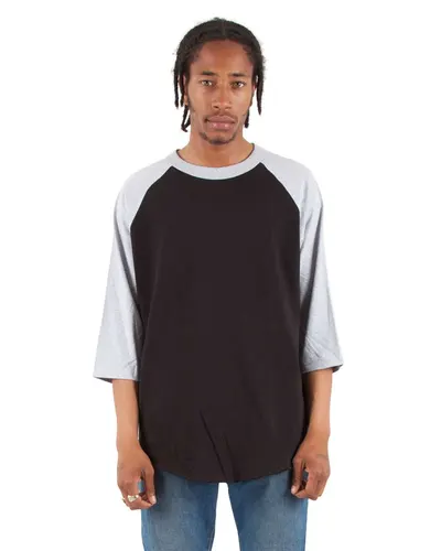 Shaka Wear SHRAG Unisex Raglan Three-Quarter Sleeve T-Shirt — blank t-shirt, front view