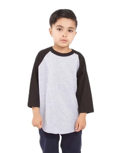 Shaka Wear SHRAGY Youth Three-Quarter Sleeve Raglan — blank garment, front view
