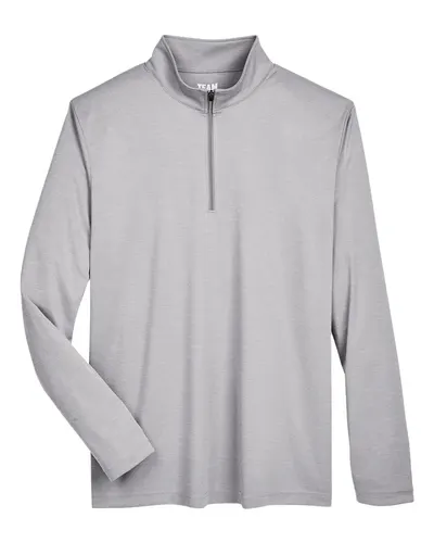 Team 365 TT31H Men's Zone Sonic Heather Performance Quarter-Zip Pullover — blank garment, front view