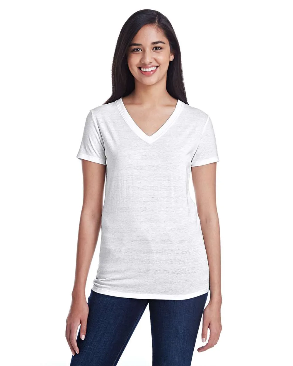 Threadfast Apparel 252RV Women's Invisible Stripe V-Neck T-Shirt — blank t-shirt, front view