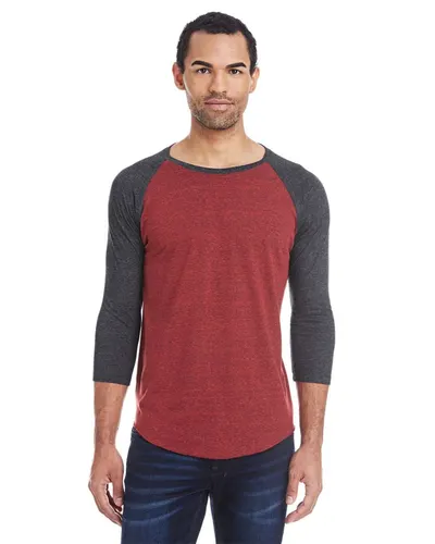 Threadfast Apparel 302G Unisex Triblend Three-Quarter Sleeve Raglan T-Shirt — blank t-shirt, front view