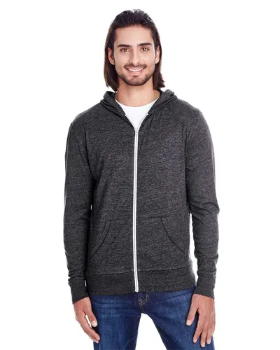 Threadfast Apparel 302Z Unisex Triblend Full-Zip Lightweight Hooded Sweatshirt — blank hooded sweatshirt, front view