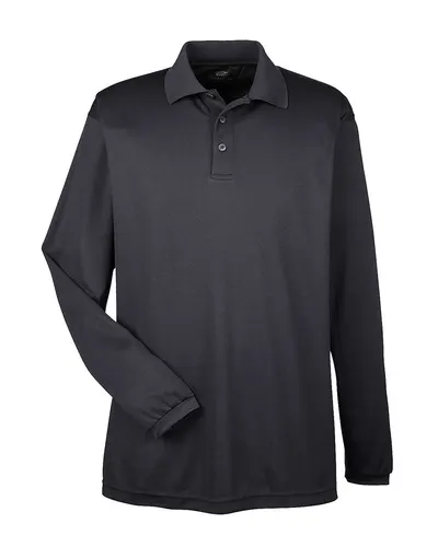 UltraClub 8210LS Men's Cool & Dry Long Sleeve Mesh Piqué Polo — blank polo, front view