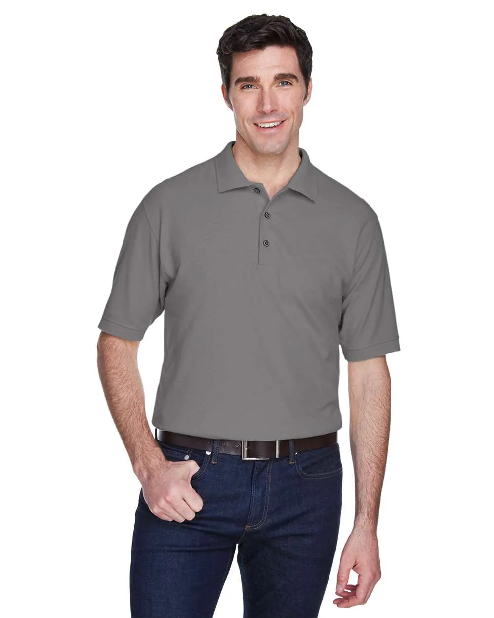 UltraClub 8540 Men's Whisper Piqué Polo — blank polo, front view