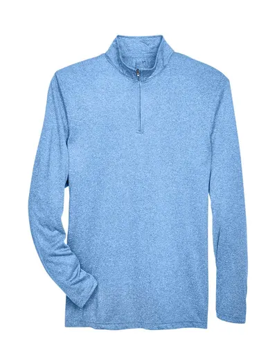 UltraClub 8618 Men's Cool & Dry Heathered Performance Quarter-Zip Pullover — blank garment, front view