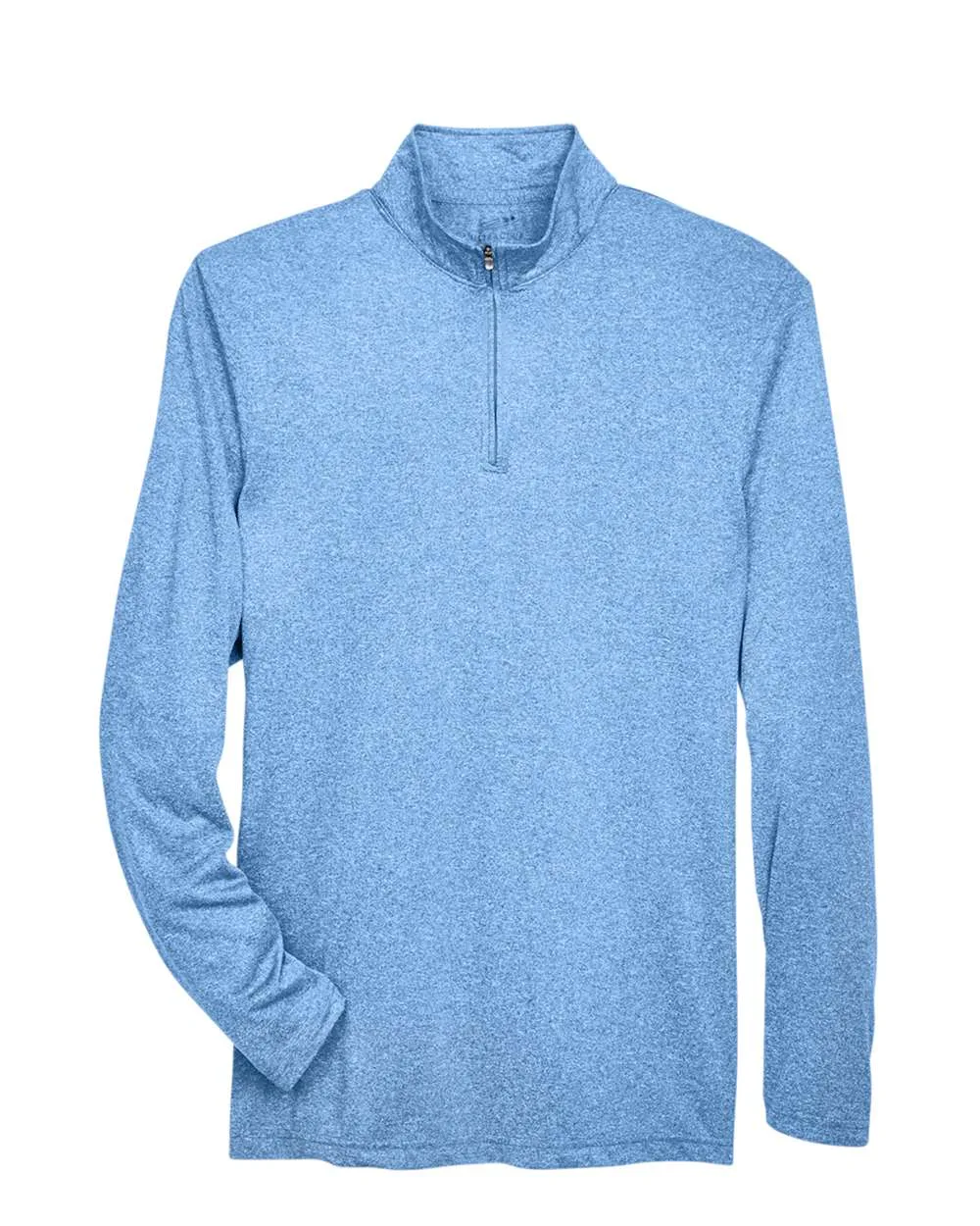 UltraClub 8618 Men's Cool & Dry Heathered Performance Quarter-Zip Pullover — blank garment, front view