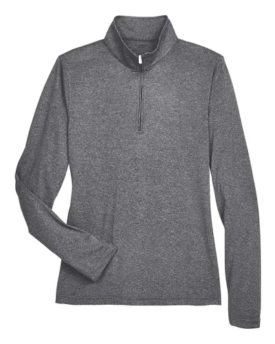 UltraClub 8618W Women's Cool & Dry Heathered Performance Quarter-Zip Pullover — blank garment, front view