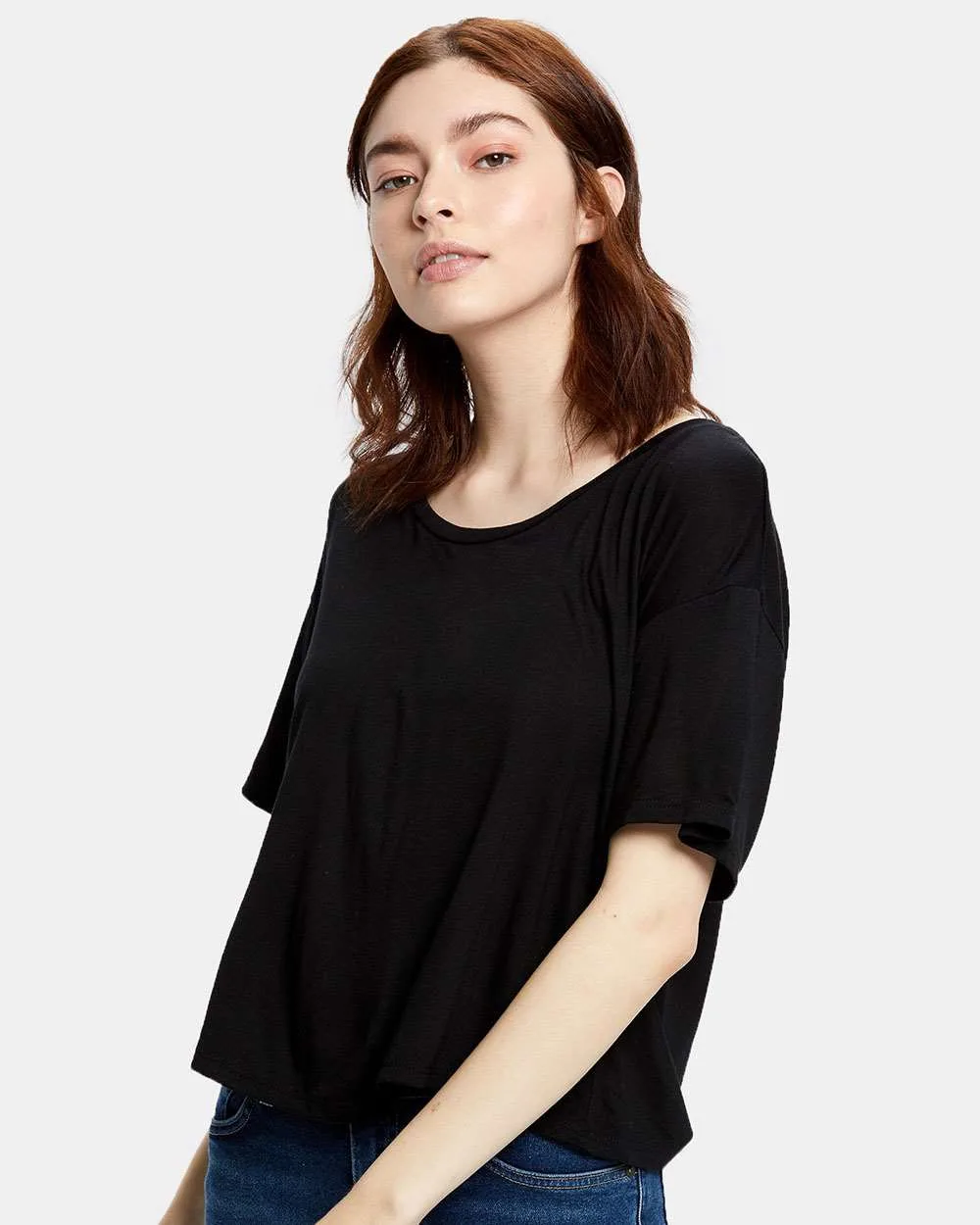 US Blanks US309 Women's Boxy Open Neck Tee — blank t-shirt, front view