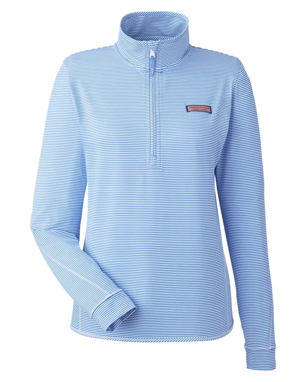 vineyard vines K002521 Women's Microstripe Sankaty Half-Zip Pullover — blank garment, front view